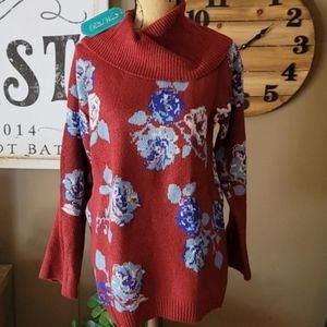 THE PIONEER WOMAN Floral Jacquard Cowl Neck Tunic Sweater